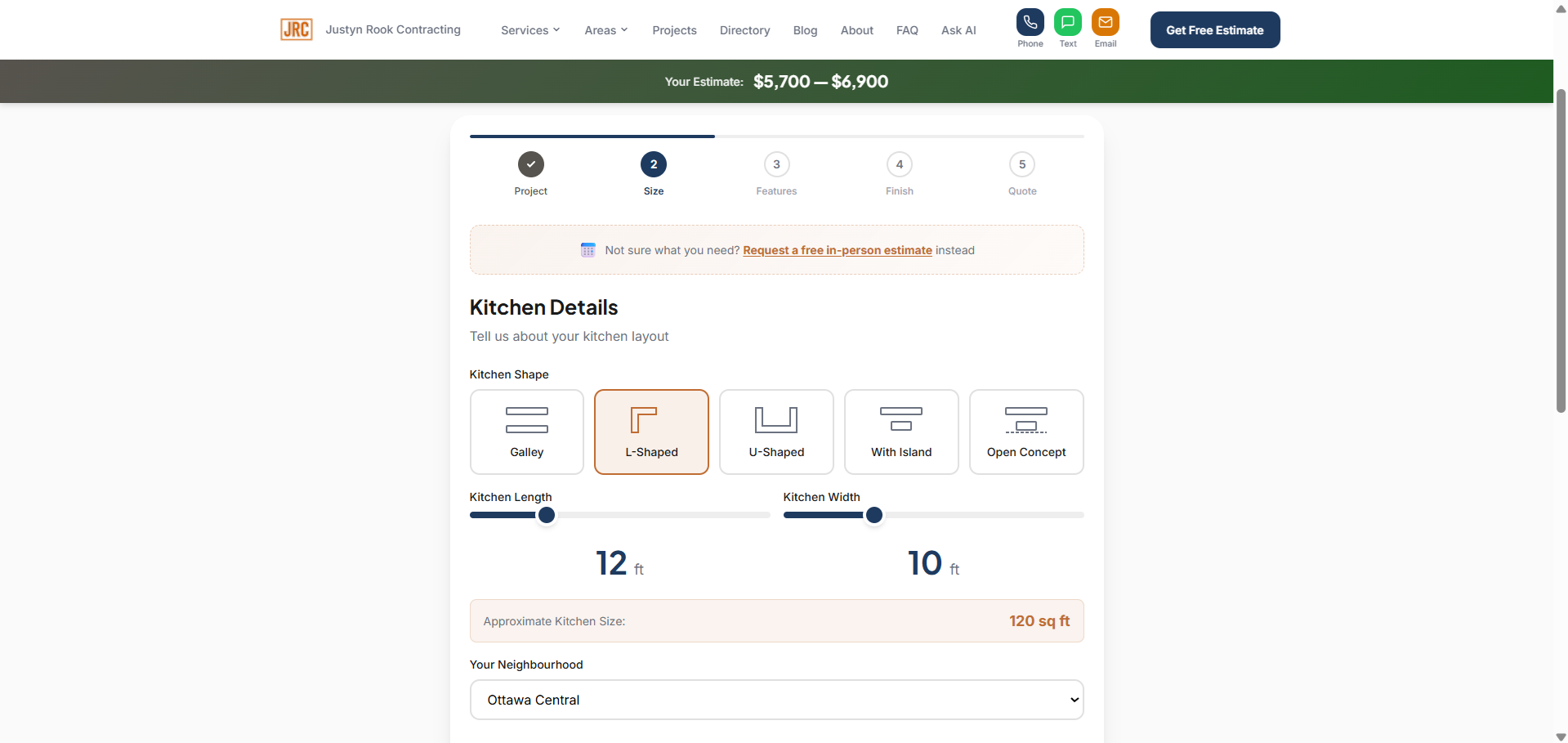 Live cost calculator